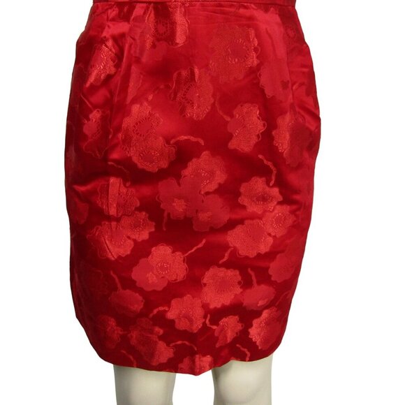 VINTAGE 60s S ASIAN Brocade Silk Blend MOD Red Cocktail Mad Men Suzie Wong Dress - Picture 3 of 10